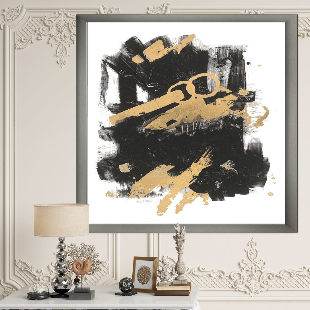 Gold and Black Drift I' Picture Frame Print on Canvas East Urban Home Size: 40" H x 30" W x 1.5" D Format: Silver Framed