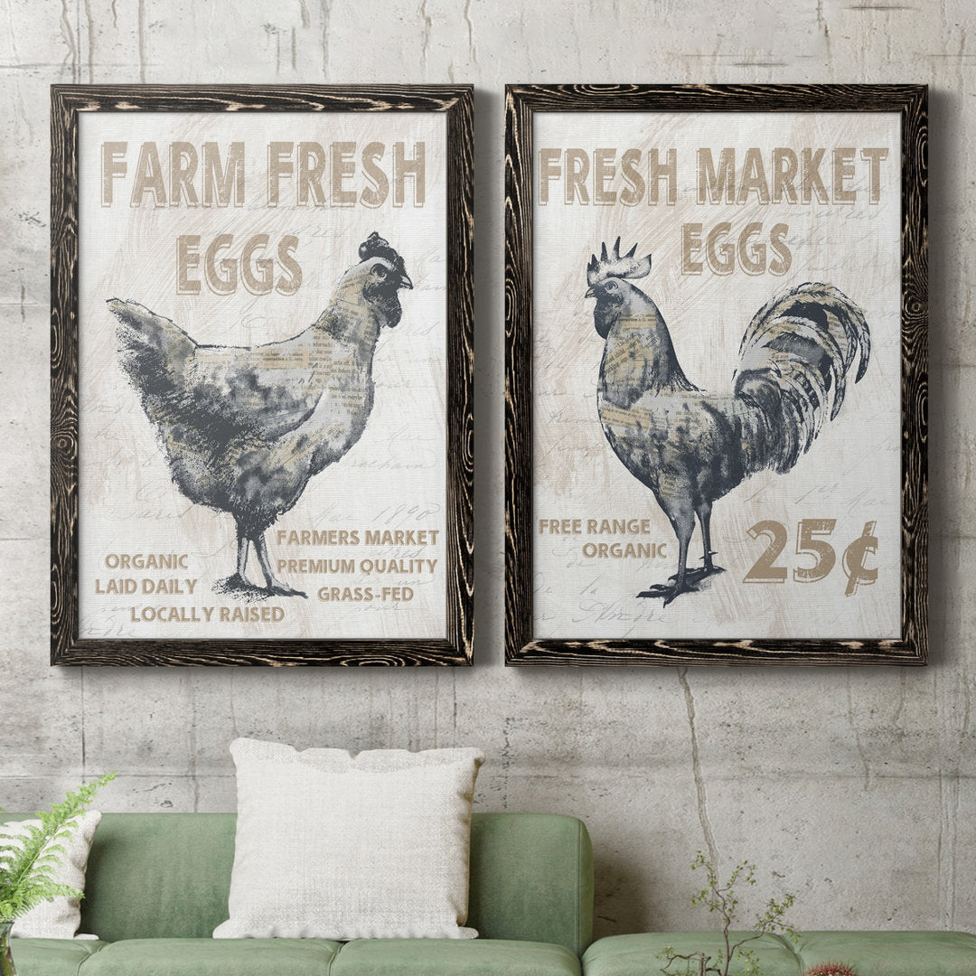 Farm Fresh Chicken - 2 Piece Print Set (Set of 2) August Grove® Mat Color: No Mat Size: 26.5" H x 73" W x 3" D Format: Silver Framed Canvas