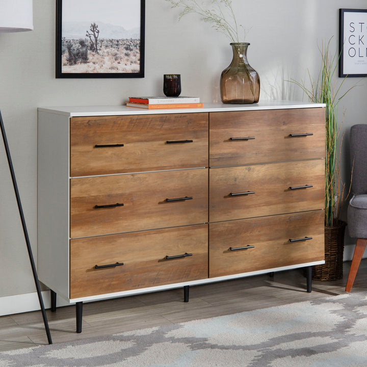 Catt 52" Wide 6 Drawer Dresser Mercury Row® Color: White/Rustic Oak