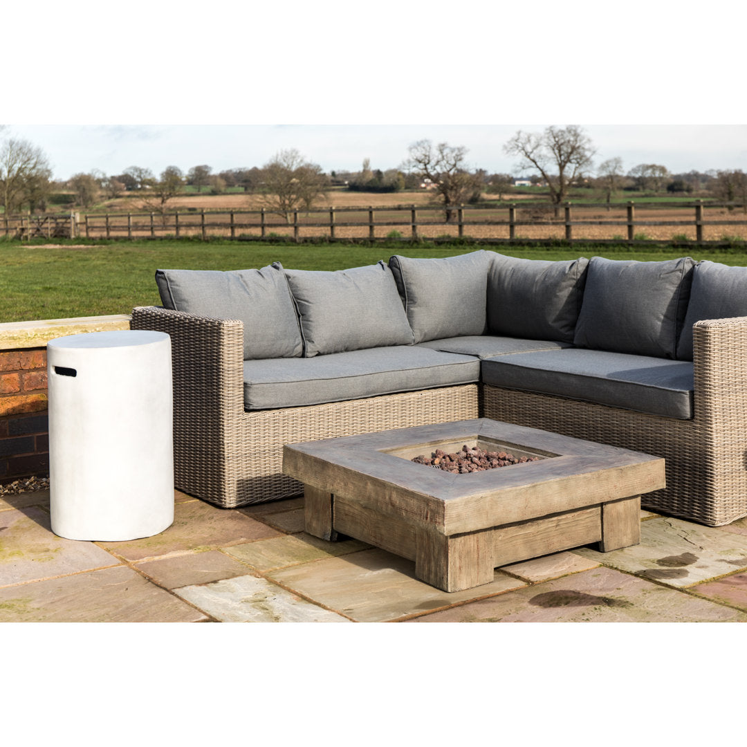 Lakishia 35" Square Faux Wood Gas Fire Pit with Lava Rocks Wade Logan®