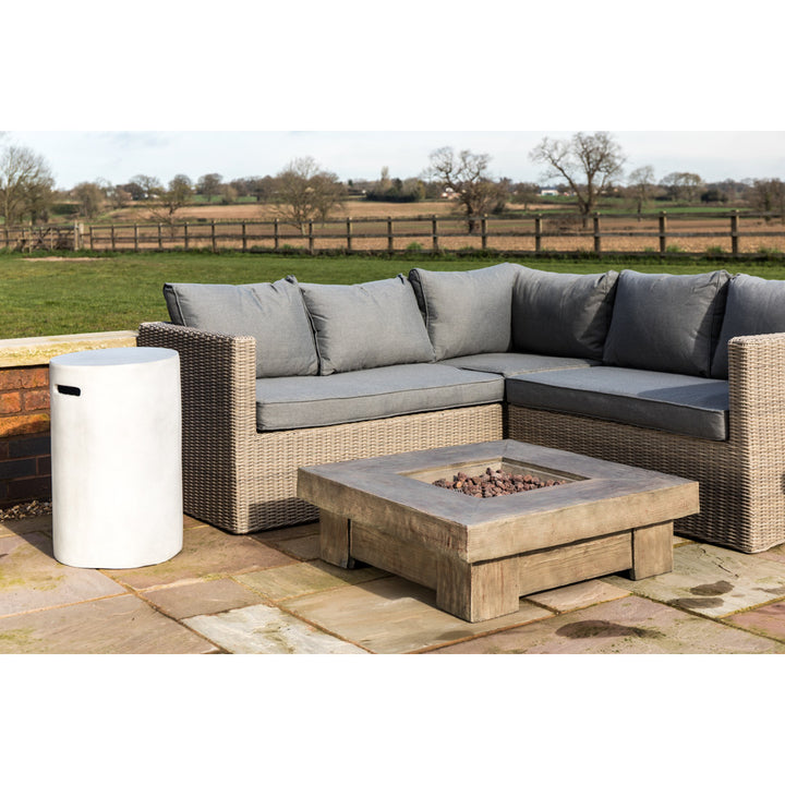 Lakishia 35" Square Faux Wood Gas Fire Pit with Lava Rocks Wade Logan®