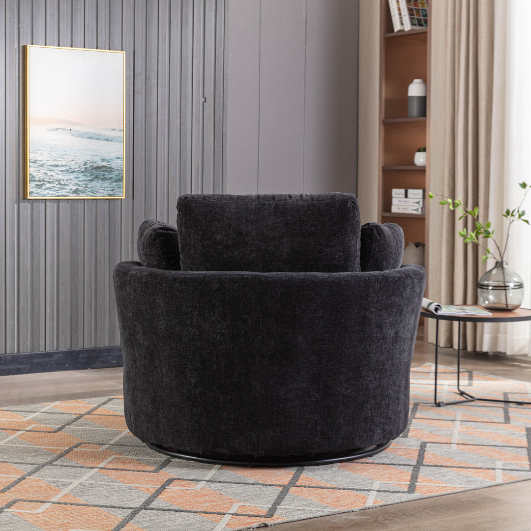 Achorn 42.26" W Polyester Recessed Arm Slipcovered Swivel Barrel Chair Hokku Designs Fabric: Black Polyester