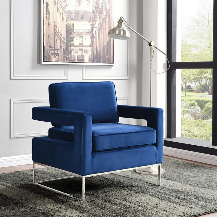 Binghamton 33" W Velvet Armchair Everly Quinn Leg Color: Silver Body Fabric: Navy Velvet