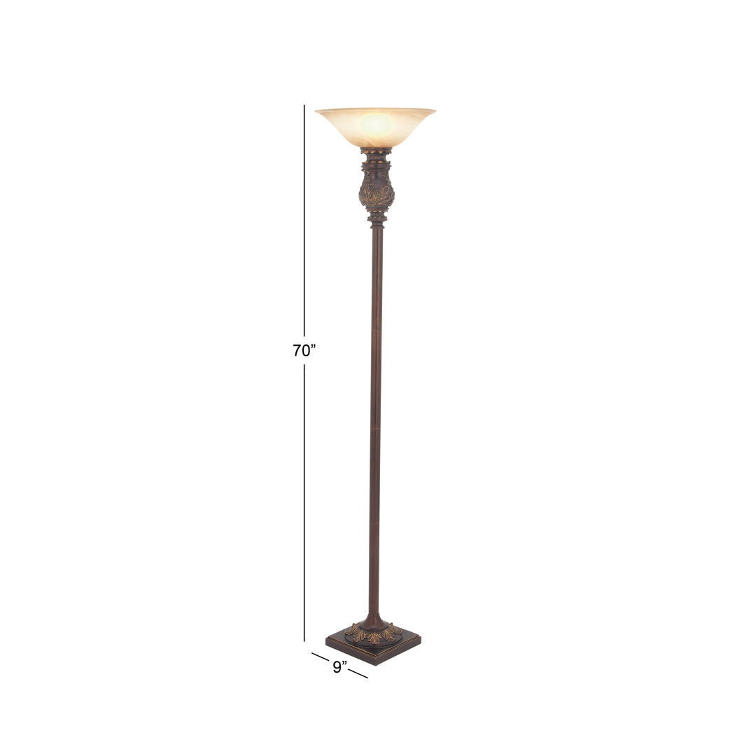 Metal Antique Style Brown Torchiere Fleur De Lis Living