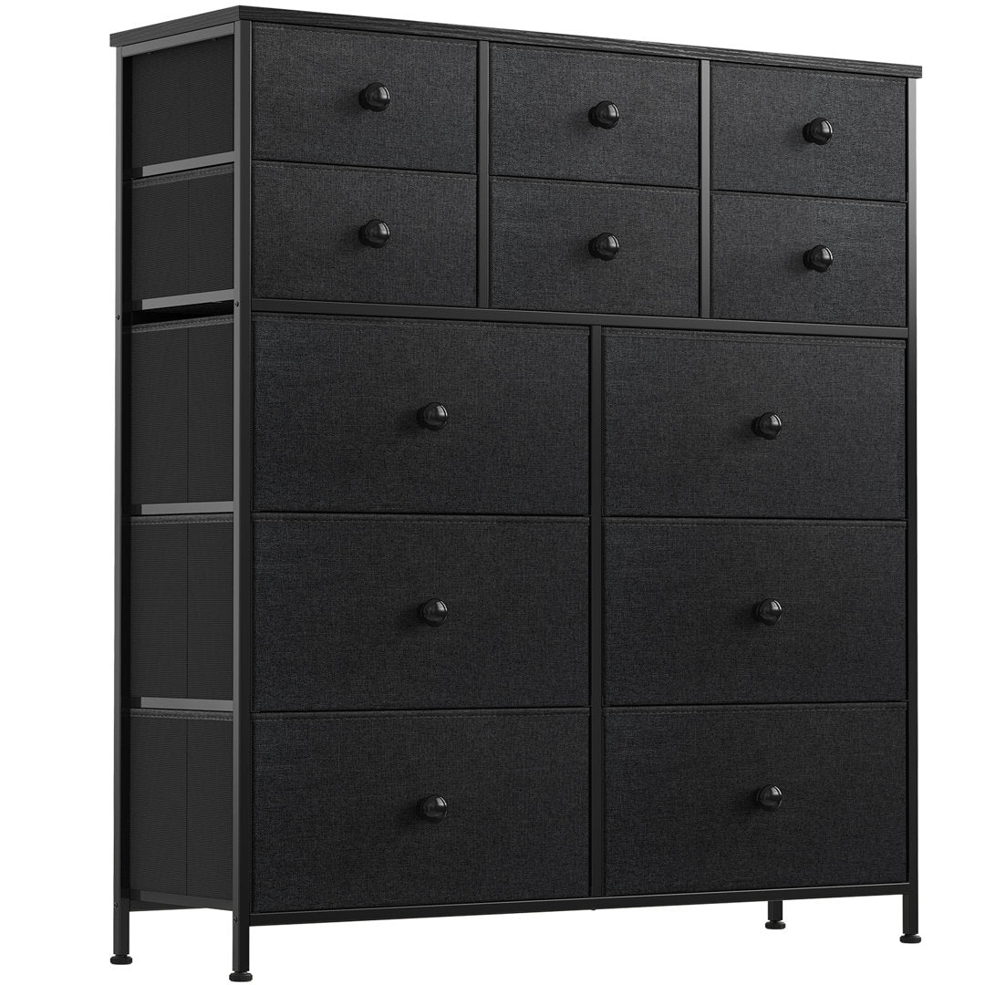 Ojaswi Dresser 12 Chest of Drawers, Closet with Wood Ebern Designs Color: Black