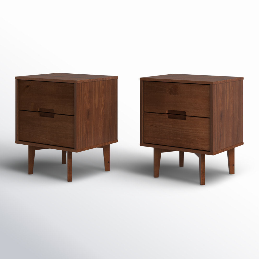 Aizlyn Mid-Century Modern Solid Wood Groove-Handle Nightstands (Set of 2) Wade Logan® Color: Walnut