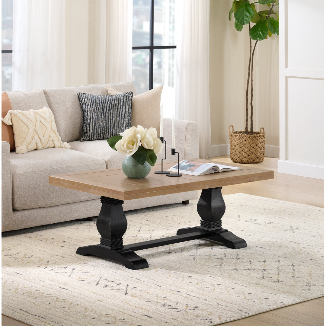 Sarcoline Solid Wood Pedestal Coffee Table The Twillery Co.® Table Top Color/Table Base Color: Driftwood/Black
