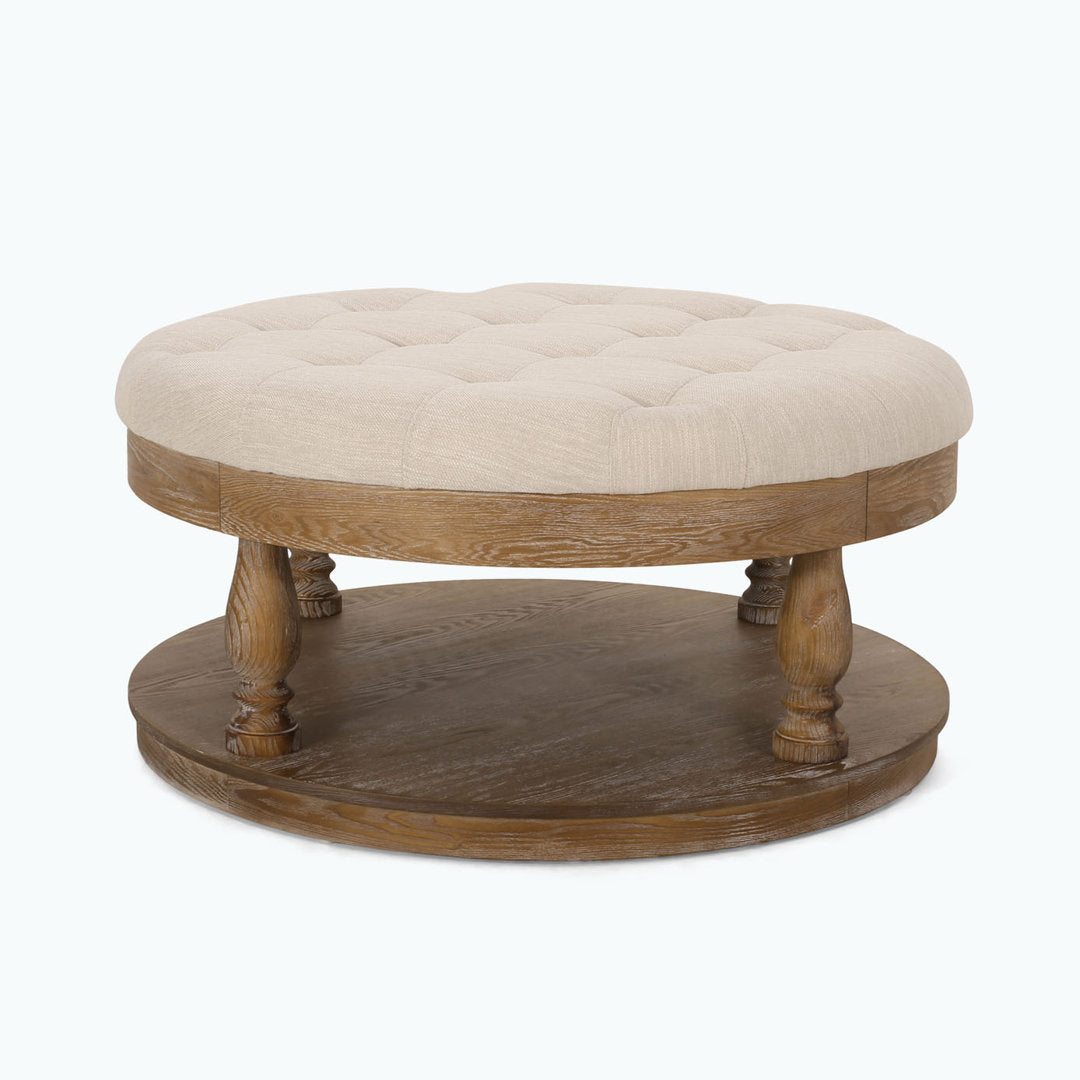 Tawney 40" Wide Tufted Round Cocktail Ottoman with Storage Rosalind Wheeler Leg Color: Weathered Body Fabric: Beige Fabric