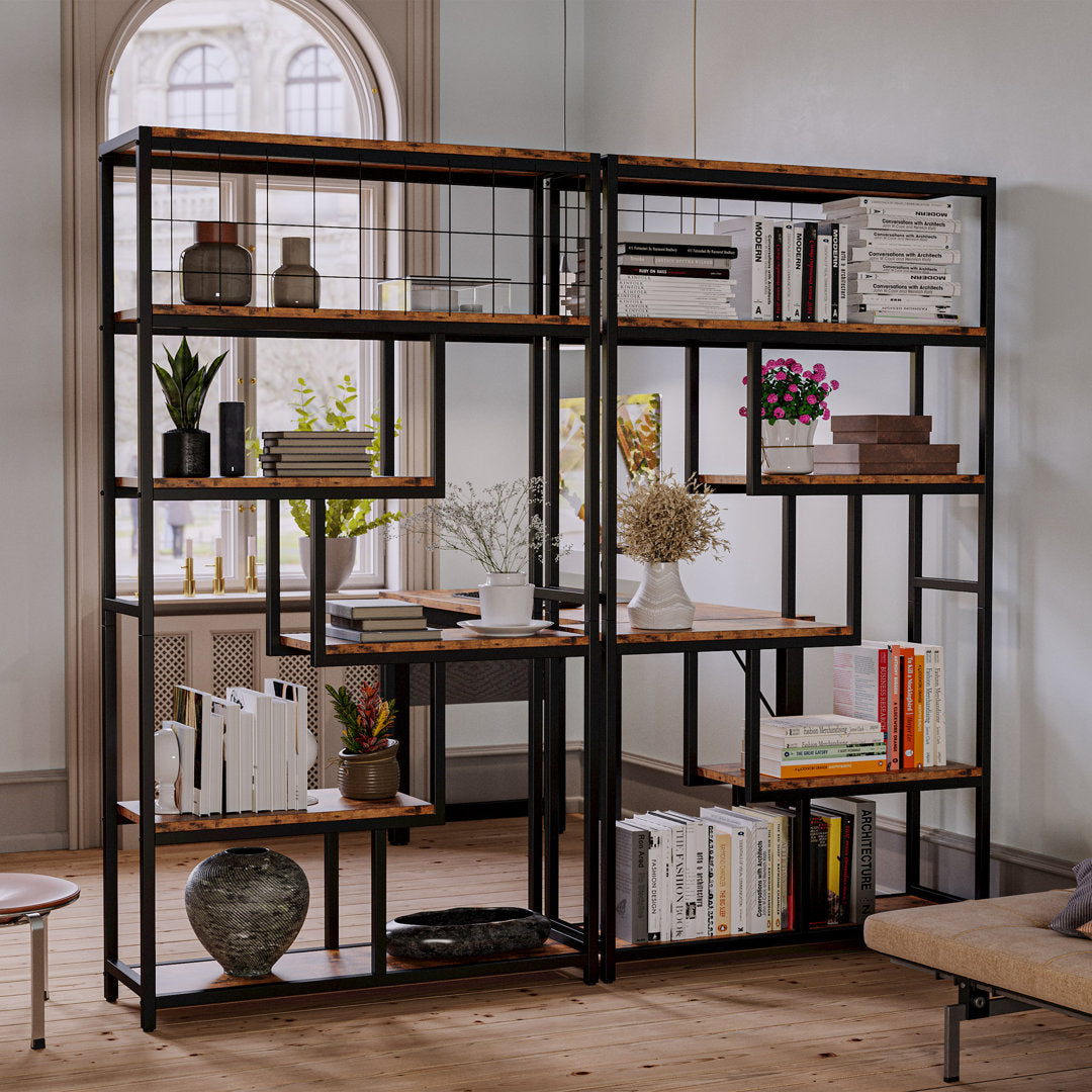 17 Stories Bookshelves And Bookcases 6-shelf Etagere Bookcase, Industrial Open Display Shelves Geometric Bookcase With Sturdy Metal Frame 17 Stories Color: Vintage Brown