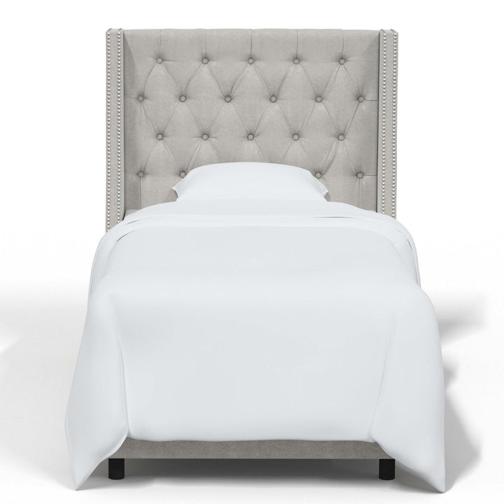 Annabel Upholstered Wingback Bed Kelly Clarkson Home Size: Twin Body Fabric: Mystere Dove Performance Velvet