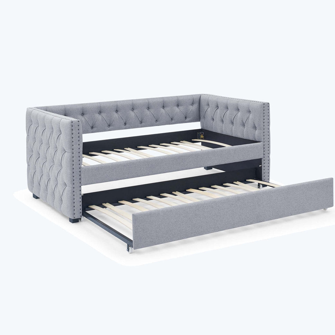 Daybed With Trundle Upholstered Tufted Sofa Bed,Platfrom Bed,Bed Frame Red Barrel Studio® Color: Gray Size: Twin Drawers Included: No