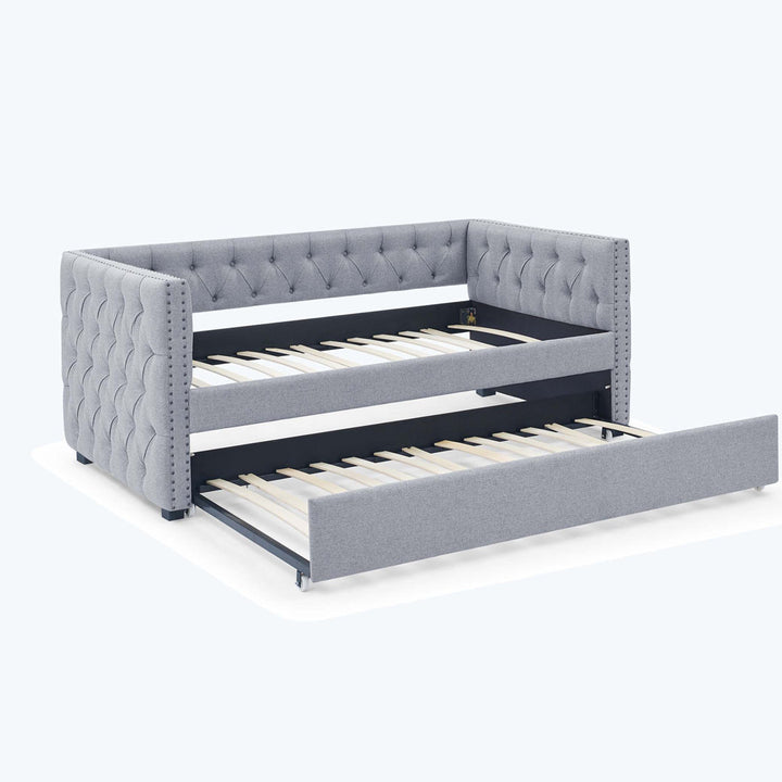 Daybed With Trundle Upholstered Tufted Sofa Bed,Platfrom Bed,Bed Frame Red Barrel Studio® Color: Gray Size: Twin Drawers Included: No