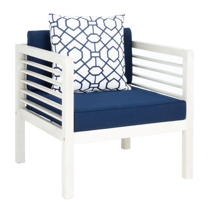 Arlethe 4 Piece Sofa Seating Group with Cushions Wade Logan® Frame Color/Cushion Color: White Frame/Navy Cushion