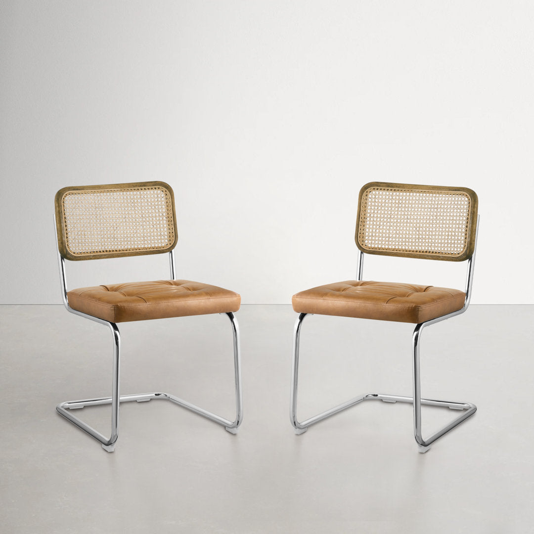 Staple Hill Upholstered Dining Side Chair with Cane Rattan Back (Set of 2) Bayou Breeze Upholstery Color: Yellow Brown