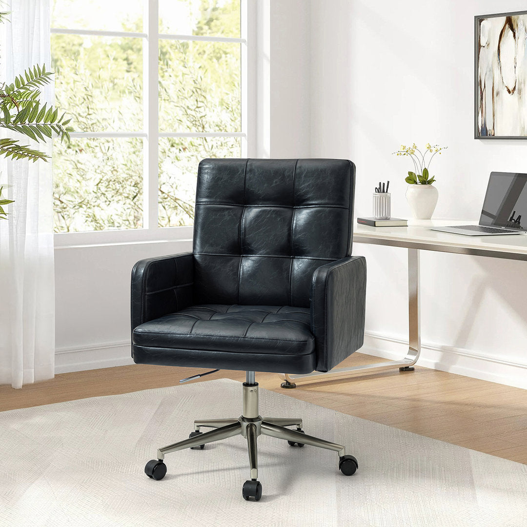 Auric Mid-Century Modern Vegan Leather Height-Adjustable Swivel Office Chair Wade Logan® Upholstery Color: Navy