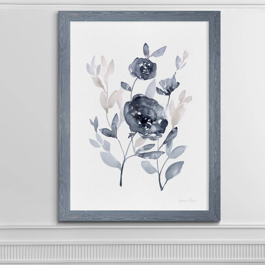 'Peonies In Gray II' - Picture Frame Print on Glass Winston Porter Size: 28" H x 38" W x 1.25" D Format: Framed Gray Canvas