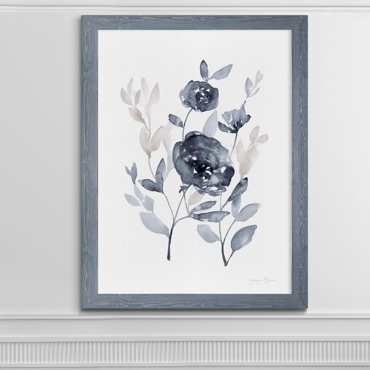 'Peonies In Gray II' - Picture Frame Print on Glass Winston Porter Size: 28" H x 38" W x 1.25" D Format: Framed Gray Canvas