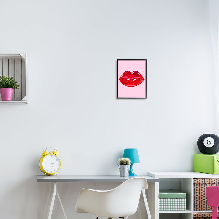 Pink & Red Candy Lips Framed On Wood by Lil' Rue Graphic Art Stupell Industries Size: 14" H x 11" W x 1.5" D Format: Black