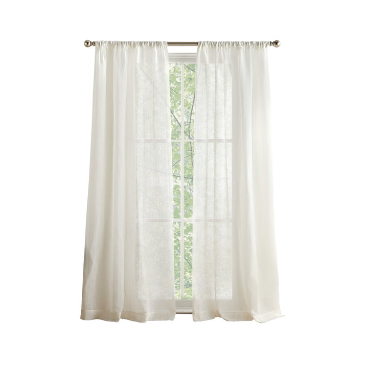 Pinstripe Sheer Solid Color Sheer Rod Pocket Curtain Panel Pair (Set of 2) Tommy Hilfiger Curtain Color: White Size per Panel: 50" W x 96" L