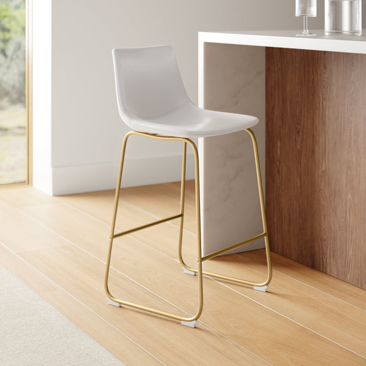 Nia Vegan Leather Bar & Counter Stool (Set of 2) AllModern Frame Color: Gold Seat Height: Counter Stool (24" Seat Height), Upholstery: Off White Vegan Leather