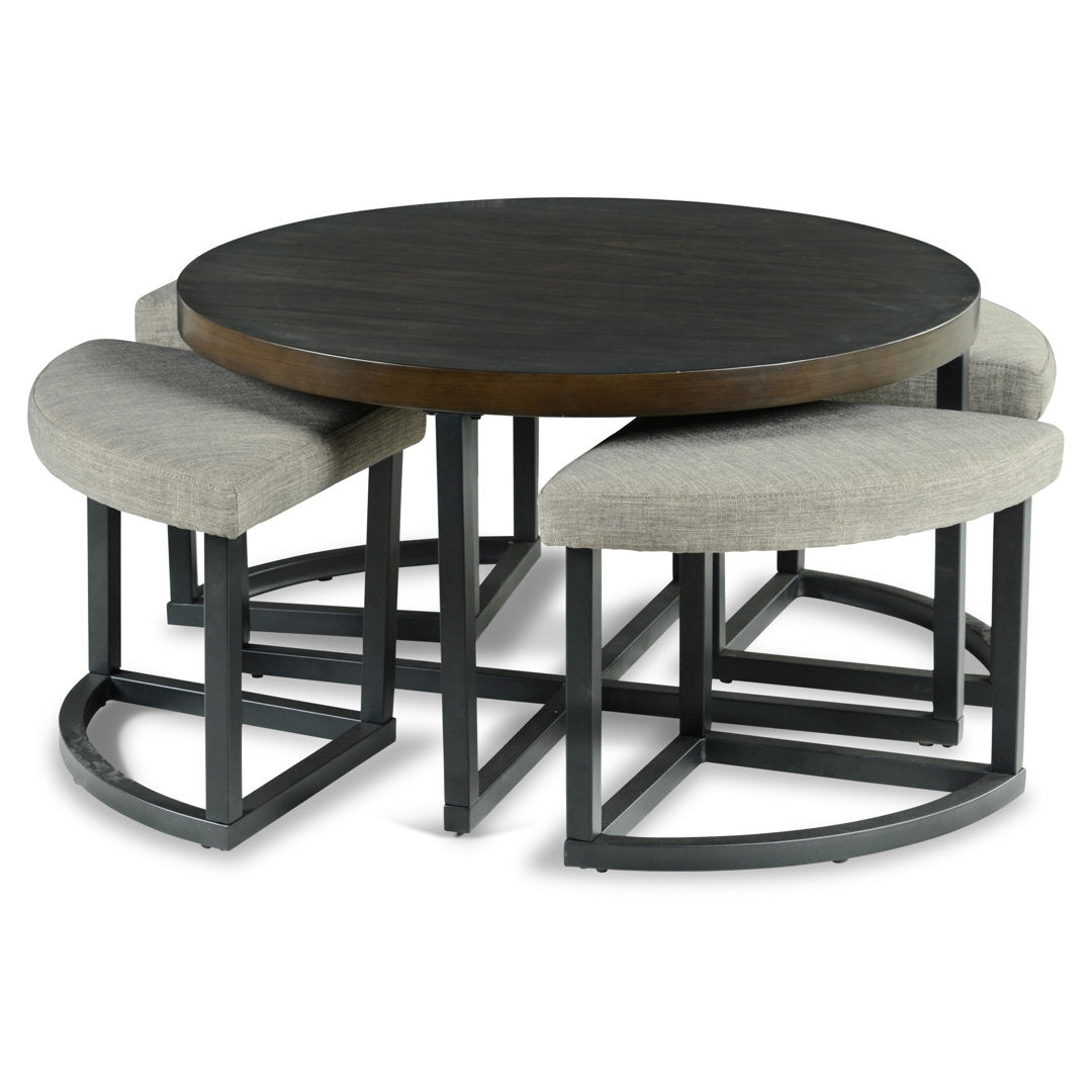 Appio 36" Round Coffee Table with 4 Stools Wade Logan® Table Top Color: Dark Brown Wood