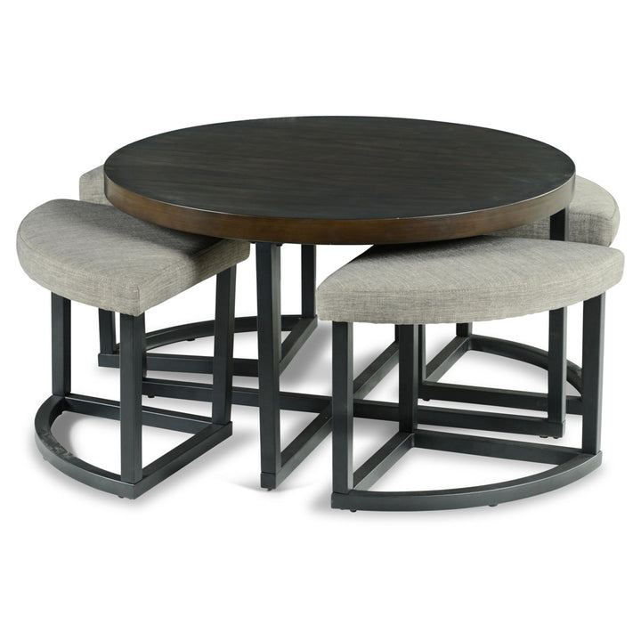 Appio 36" Round Coffee Table with 4 Stools Wade Logan® Table Top Color: Dark Brown Wood