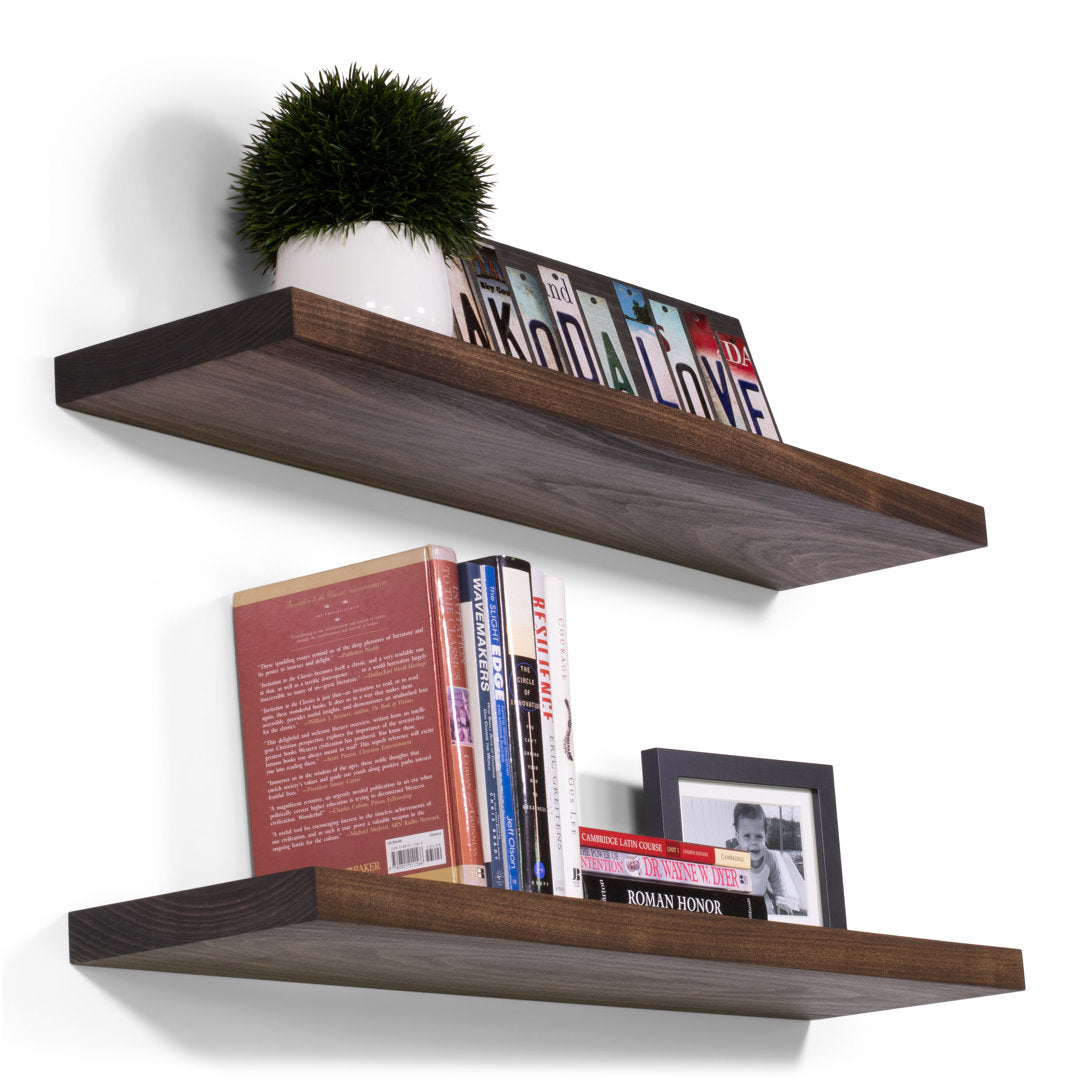 Bridgecliff 2 Piece Poplar Solid Wood Floating Shelf (Set of 2) Rosalind Wheeler Size: 1.38" H x 36" W x 10" D Finish: Espresso
