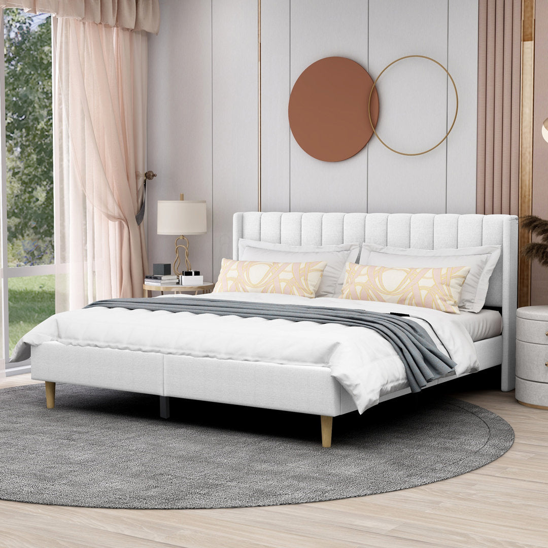Eriksay Low Profile Upholstered Platform Bed with Wingback Headboard Wade Logan® Color: New White Linen Size: King