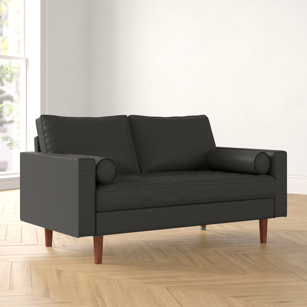 Ashfaq 57.8" Velvet Square Arm Loveseat Wade Logan® Fabric: Faux Leather Black