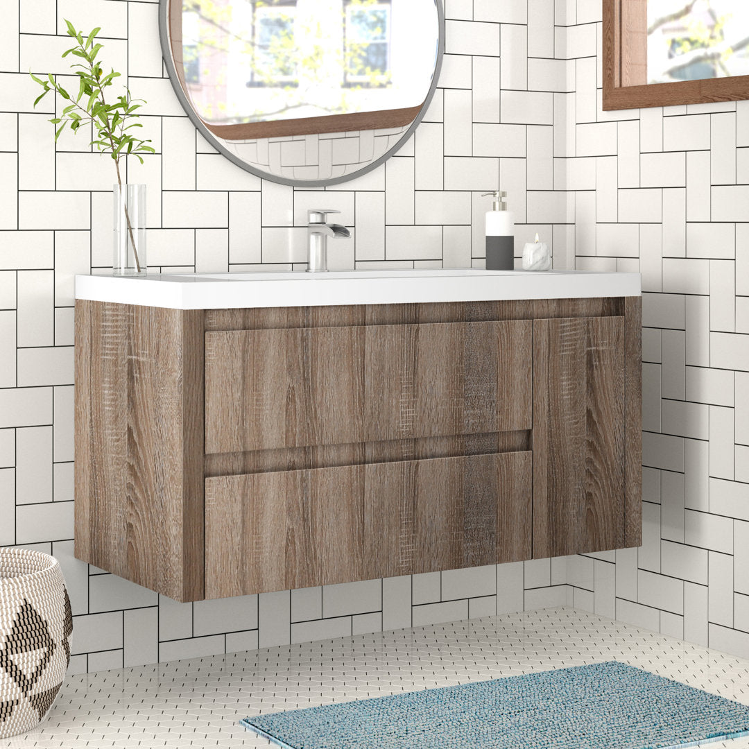 Ayeasha 42" Wall-Mounted Single Bathroom Vanity Set Ivy Bronx Base Finish: Teak Oak