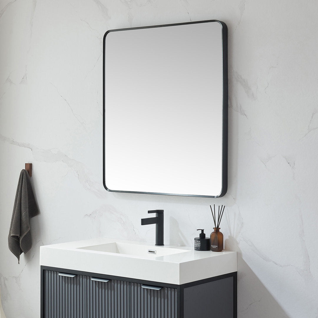 Markhai Modern Accent Mirror Orren Ellis Size: 36'' x 32'' Finish: Brushed Black