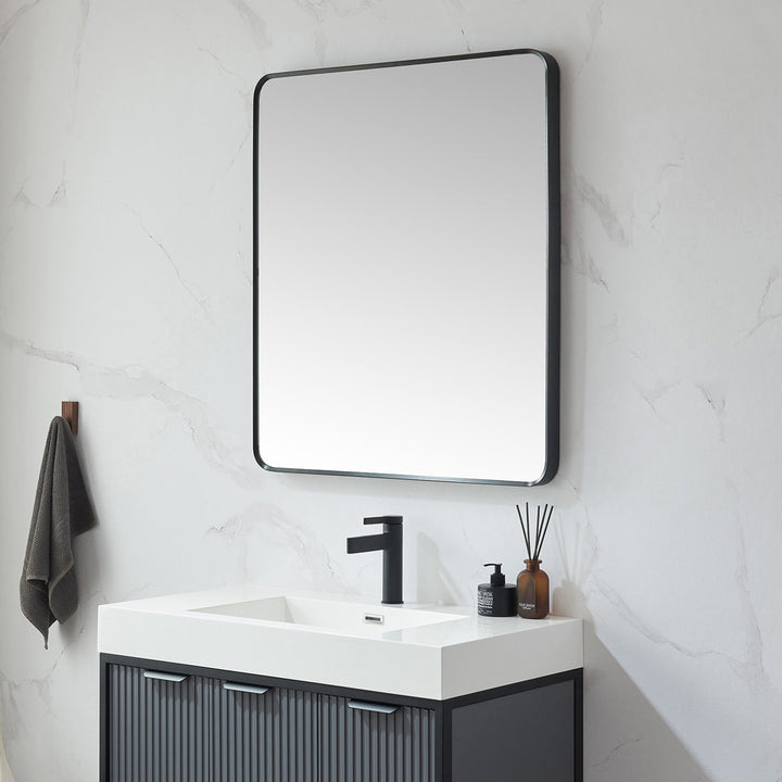 Markhai Modern Accent Mirror Orren Ellis Size: 36'' x 32'' Finish: Brushed Black