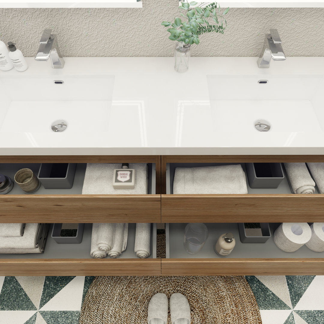 Aylanna 72" Wall-Mounted Double Bathroom Vanity Set Wade Logan® Base Finish: Natural Oak