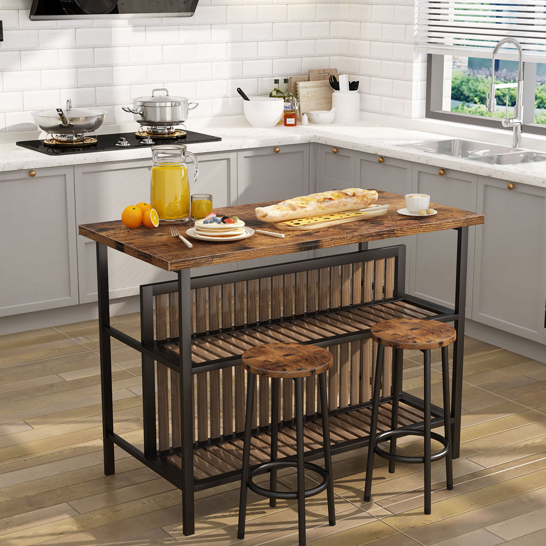 Grondin 47.24" Iron Kitchen Island Set Zipcode Design™ Countertop Finish: Rustic Brown