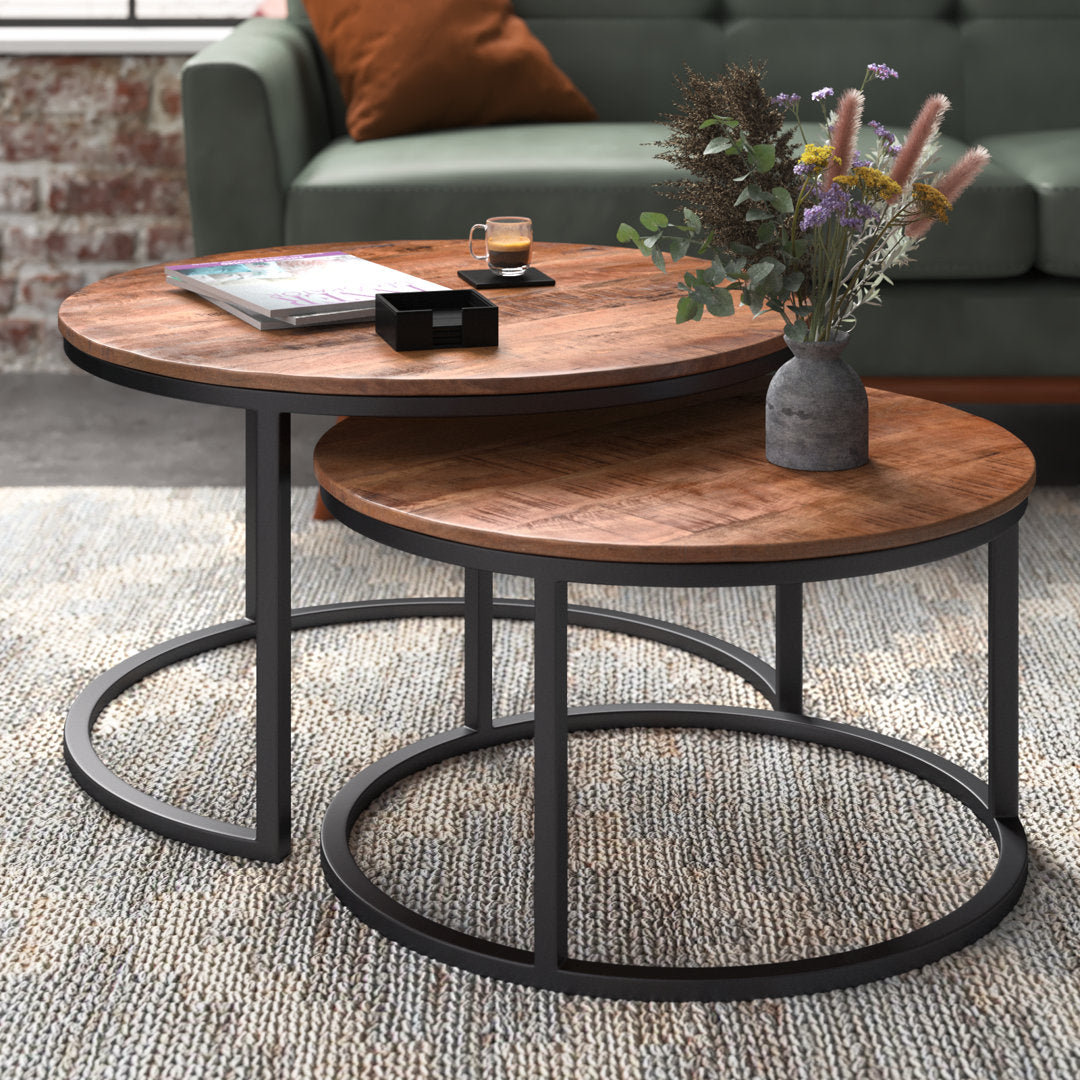 Jay 2 Piece Coffee Table Set Steelside™ Table Base Color: Black, Table Top Color: Brown