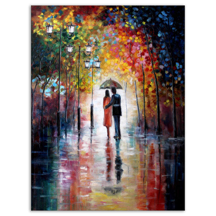 Lovers Under Umbrella - Graphic Art Print on Canvas East Urban Home Size: 20" H x 12" W x 1" D