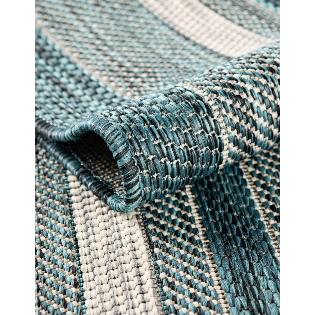 Sevil Teal/Beige/Gray Indoor / Outdoor Rug Breakwater Bay Rug Size: Oval 7'10" x 10'