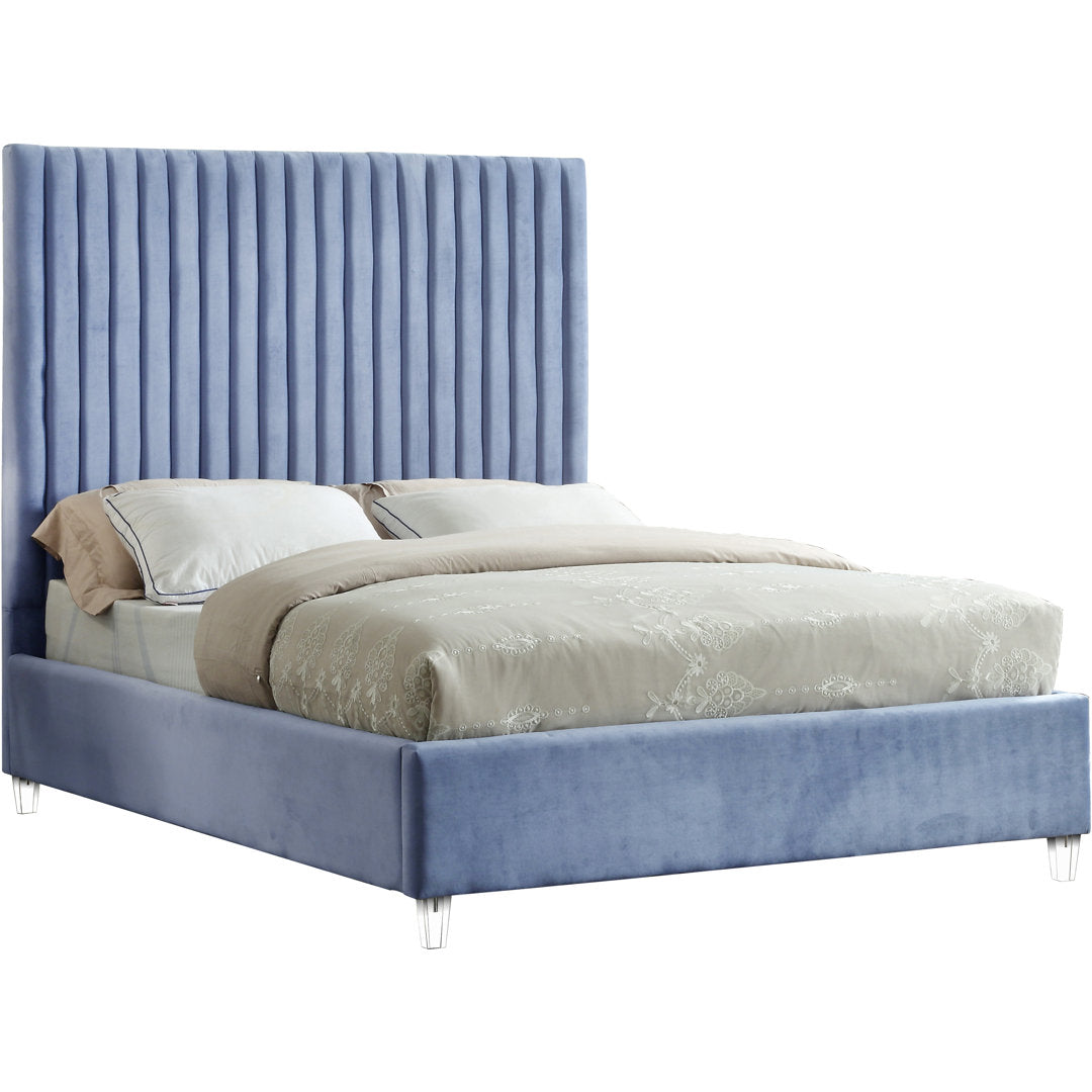 Upholstered Tufted Low Profile Platform Bed Everly Quinn Color: Sky Blue Size: King