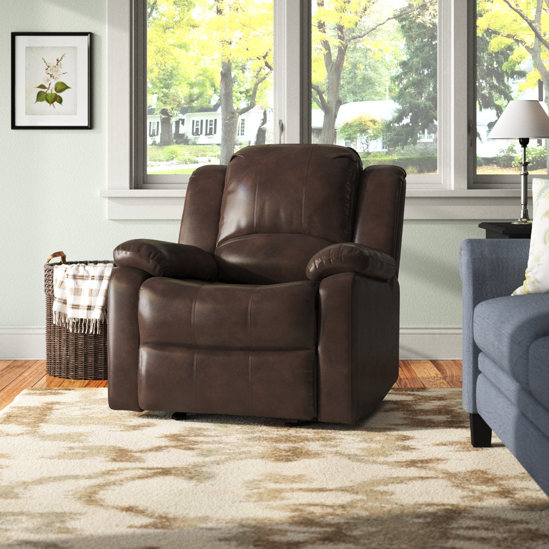 Kahler 37.75" Wide Faux Leather Manual Glider Recliner Andover Mills™ Upholstery Color: Burnished Brown
