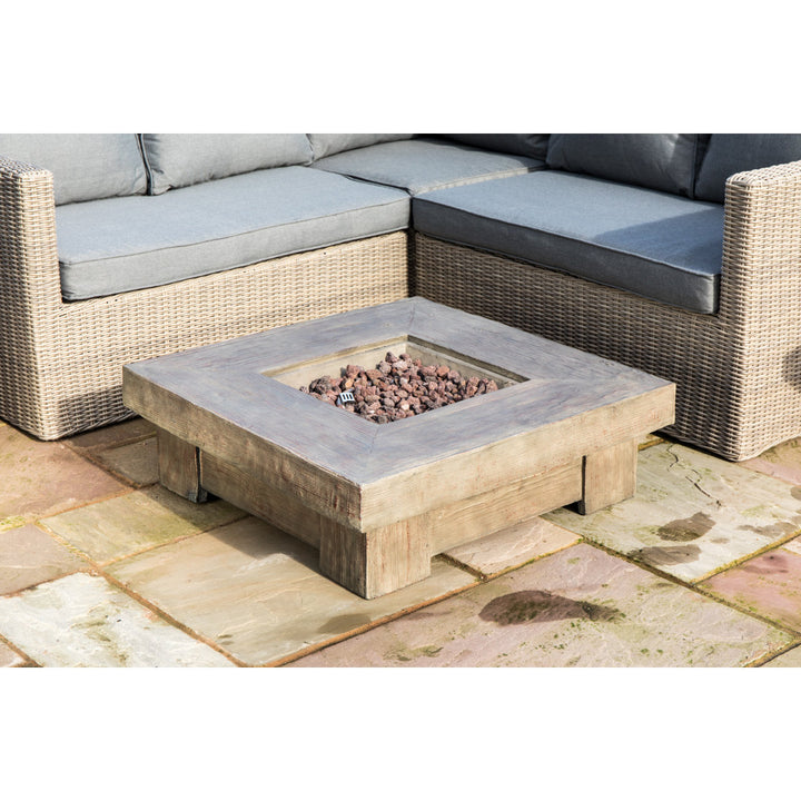 Lakishia 35" Square Faux Wood Gas Fire Pit with Lava Rocks Wade Logan®