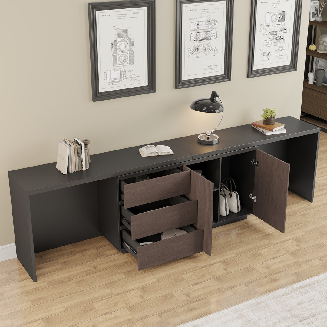 Shelbee Modern Home Office Extendable Desk Up to 135'' with Storage Drawers Latitude Run®