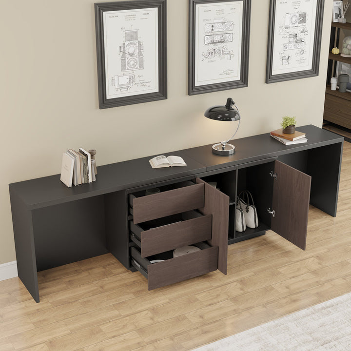 Shelbee Modern Home Office Extendable Desk Up to 135'' with Storage Drawers Latitude Run®