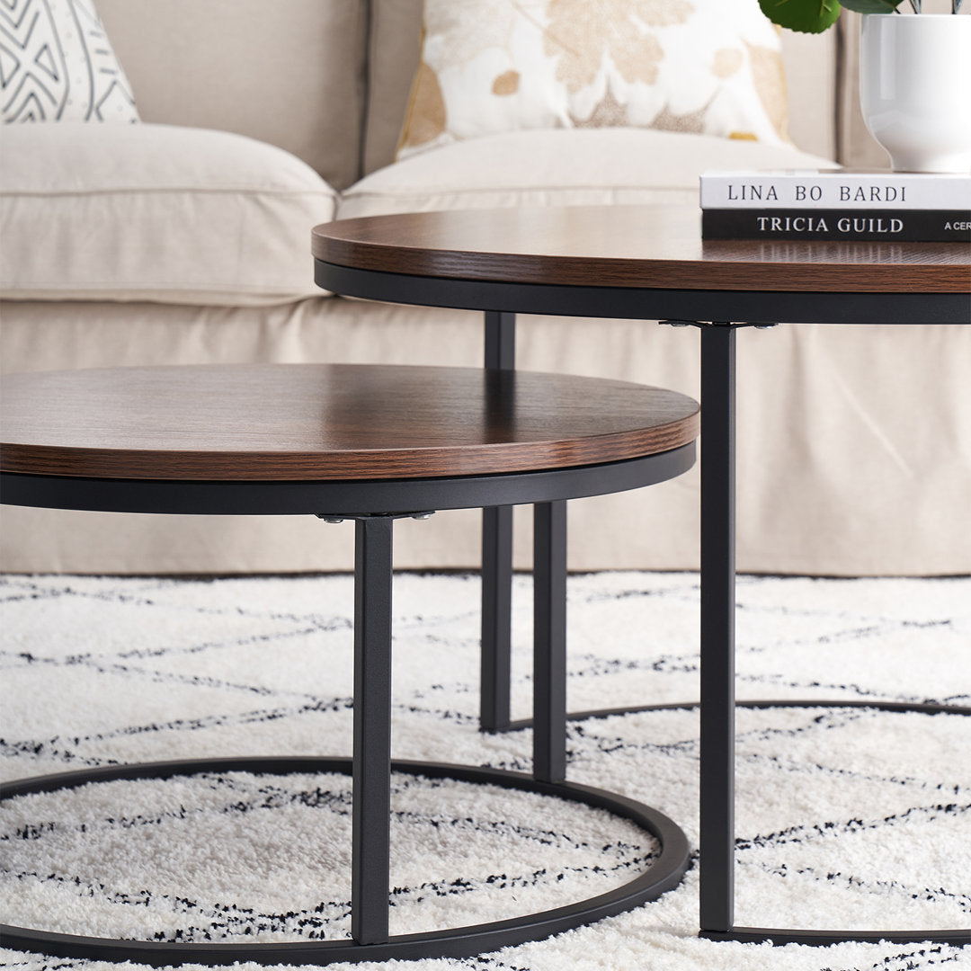 Amyris 2 Piece Coffee Table Set Steelside™ Table Top Color: Brown, Table Base Color: Black