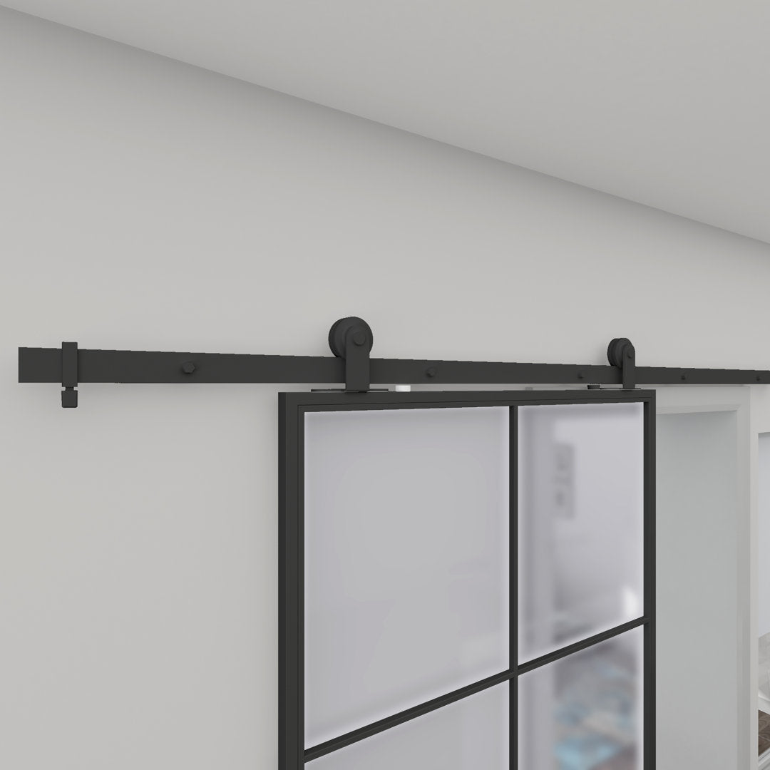 Paneled Metal and Glass Broadway Barn Door Renin