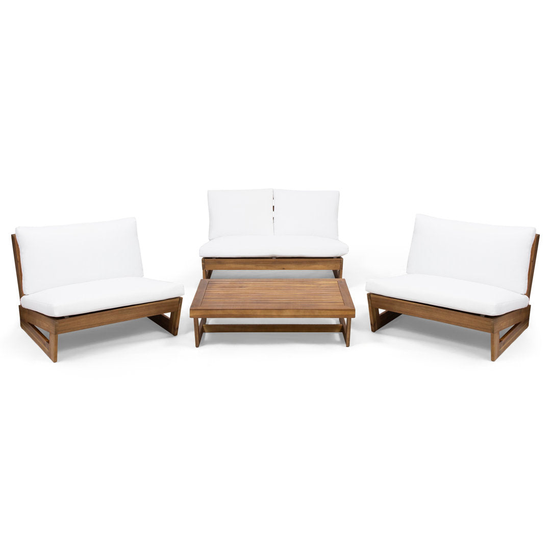 Louise 4 Piece Sofa Seating Group with Cushions AllModern Frame Color/Cushion Color: Teak Frame/White Cushion