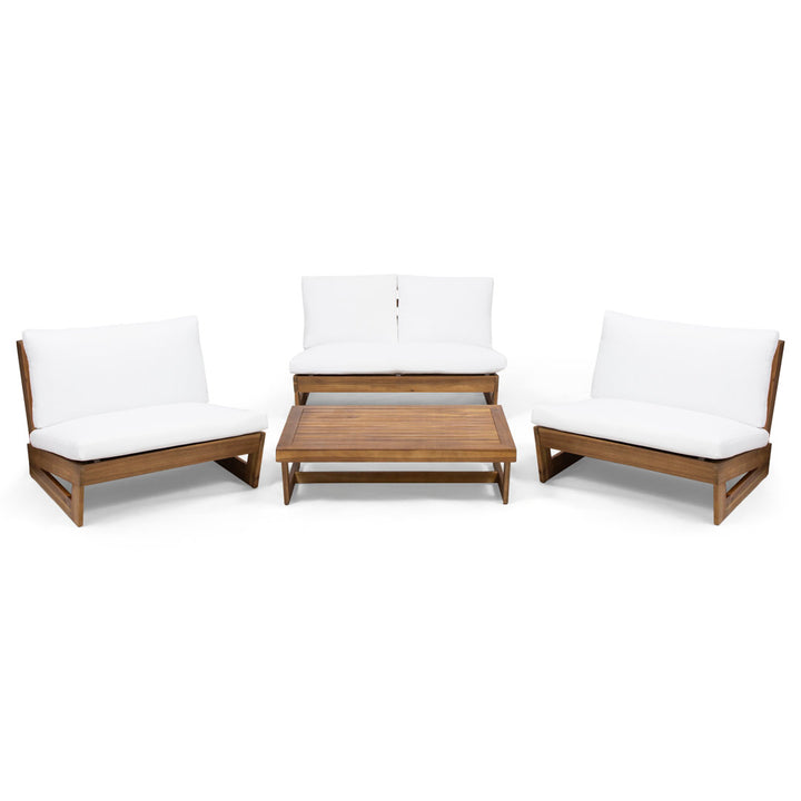 Louise 4 Piece Sofa Seating Group with Cushions AllModern Frame Color/Cushion Color: Teak Frame/White Cushion