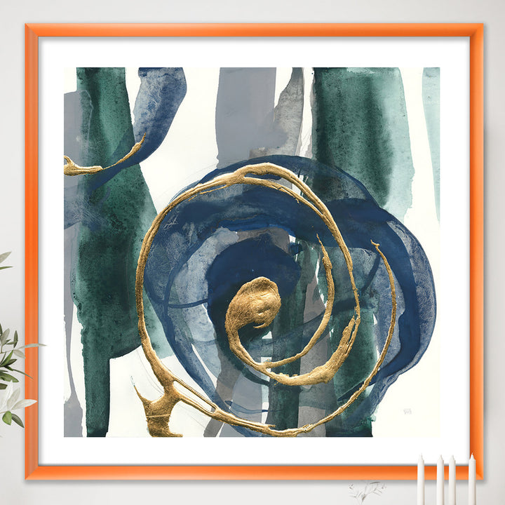 Mettalic Indigo and Gold I - Picture Frame Print on Canvas East Urban Home Size: 16" H x 16" W x 1" D Format: Silver Framed