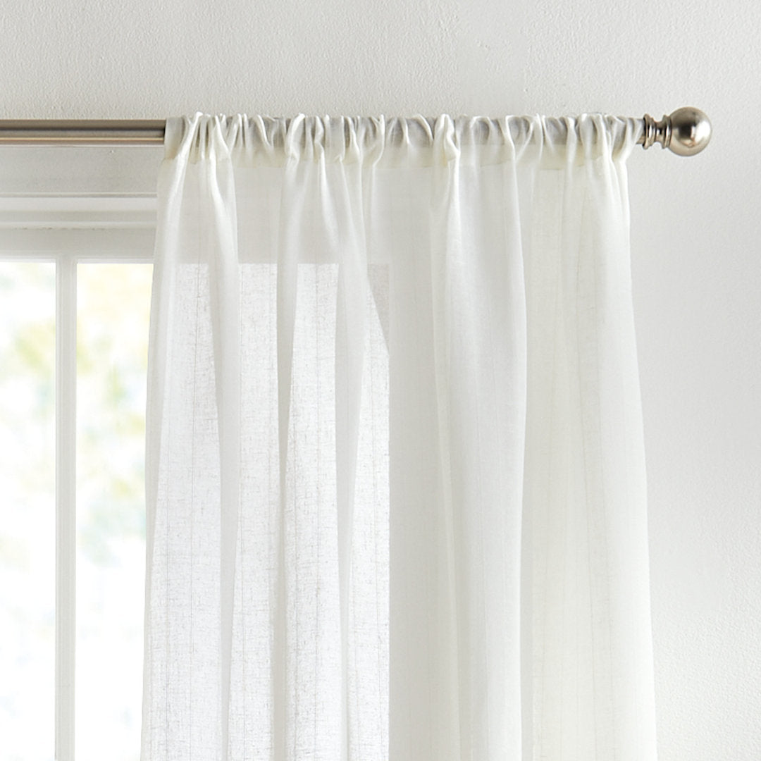 Pinstripe Sheer Solid Color Sheer Rod Pocket Curtain Panel Pair (Set of 2) Tommy Hilfiger Curtain Color: White Size per Panel: 50" W x 96" L