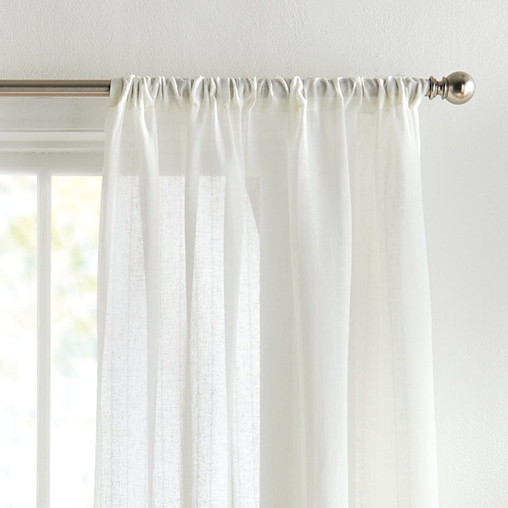 Pinstripe Sheer Solid Color Sheer Rod Pocket Curtain Panel Pair (Set of 2) Tommy Hilfiger Curtain Color: White Size per Panel: 50" W x 96" L