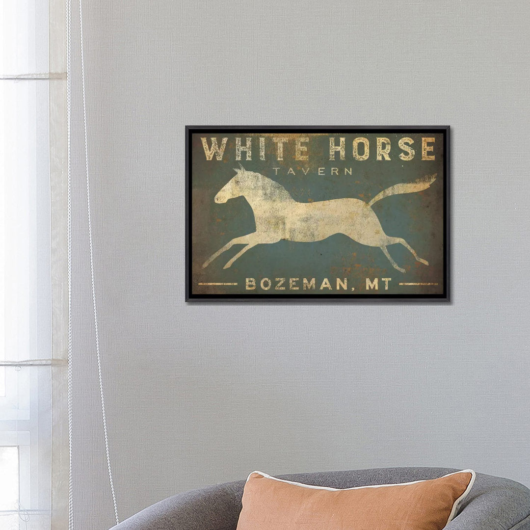 White Horse Tavern Textual Art on Wrapped Canvas East Urban Home Size: 18" H x 26" W x 1.5" D Format: Distressed Black Framed